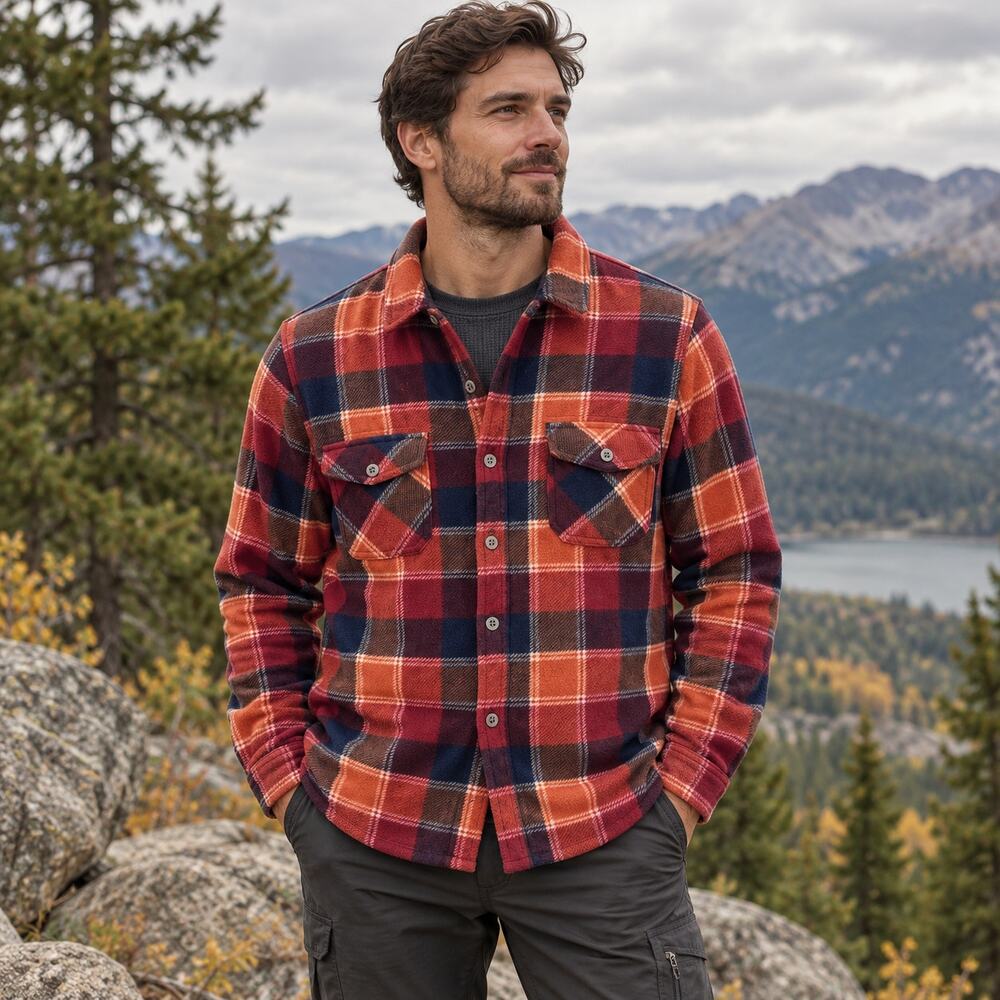Freedom Foundry Plaid Mens Shirt Sz M Shacket Fleece Gorpcore Cabin Fall Retro
